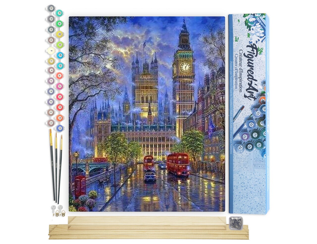 Figured'Art Paint by Numbers Kit for Adults London in the dusk 16"x20" - Craft Art Painting Rolled Canvas with DIY wooden frame